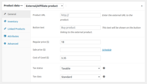 Cost of Goods External Product Cost of Goods input example