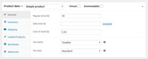 Cost of Goods Simple Product Cost of Goods input example