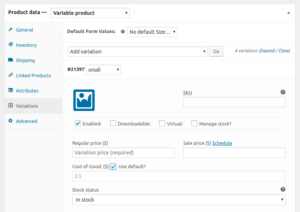 Cost of Goods Variable Product COGs unique input field with Default checked