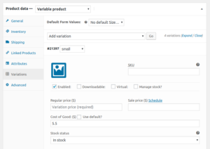 Cost of Goods Variable Product COGs unique input field